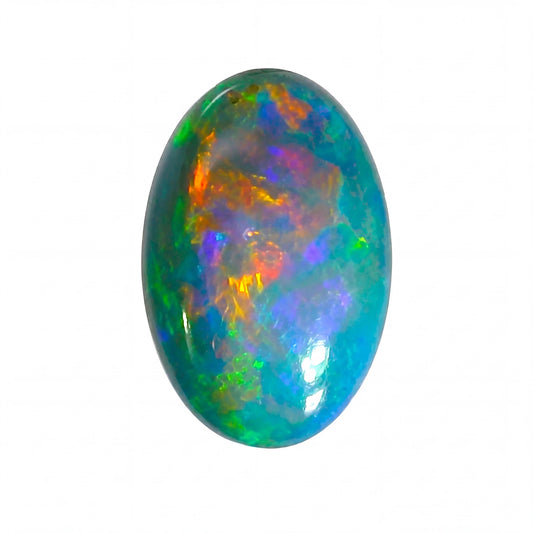 Multicoloured opal stone on a white background