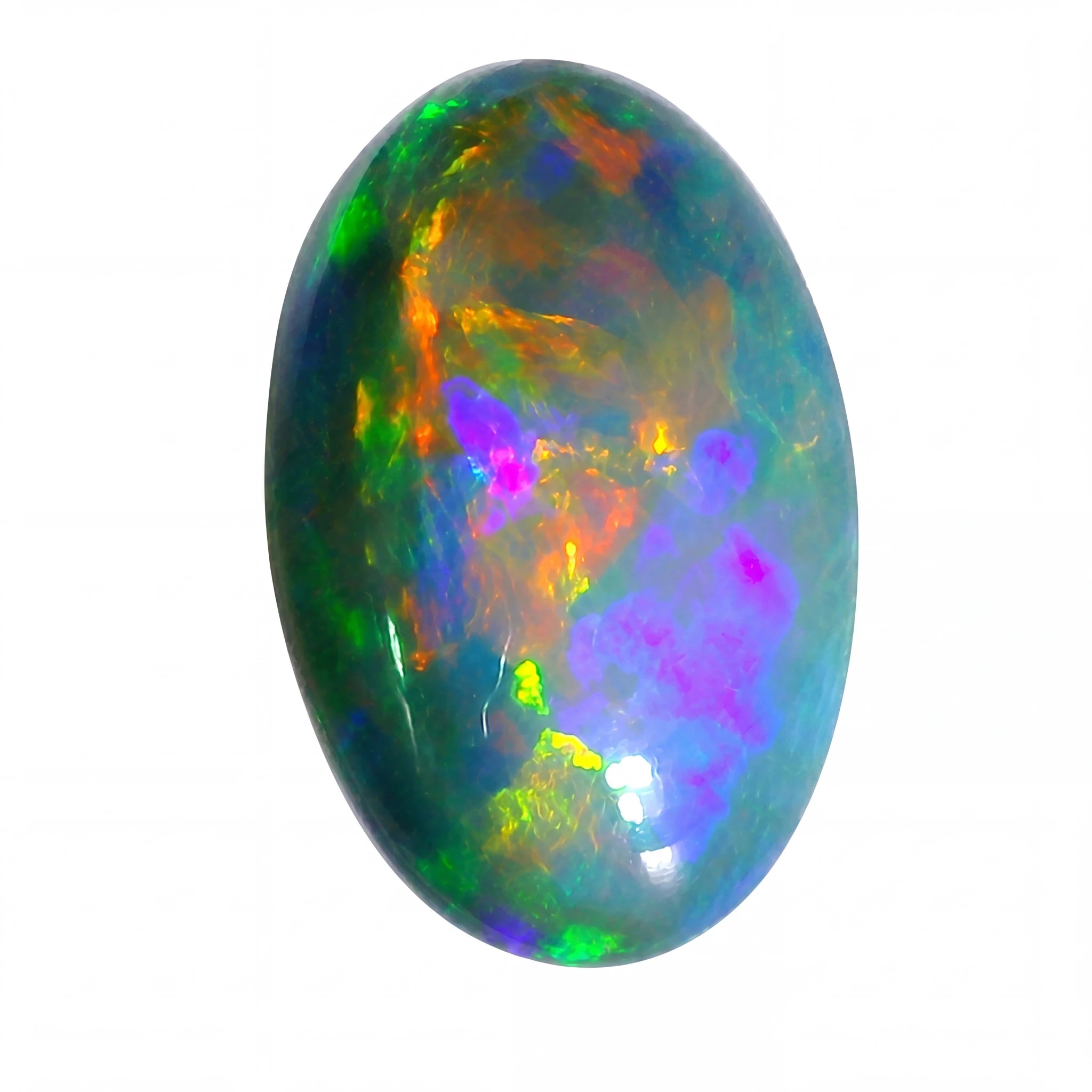 Multicoloured opal stone on a white background