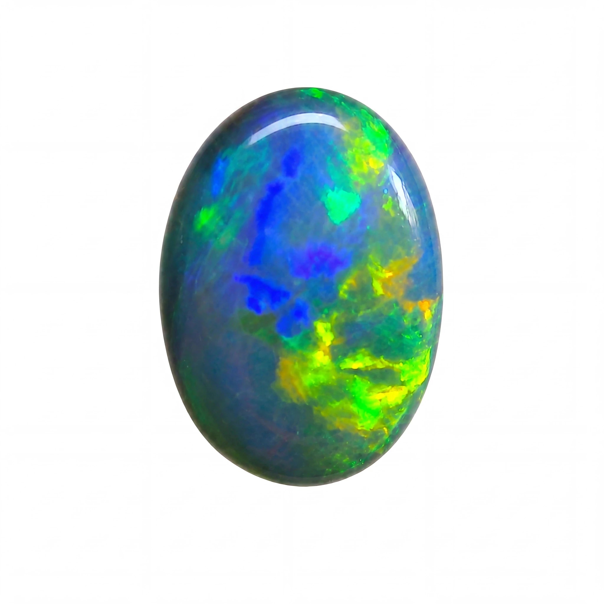 Multicoloured opal stone on a white background
