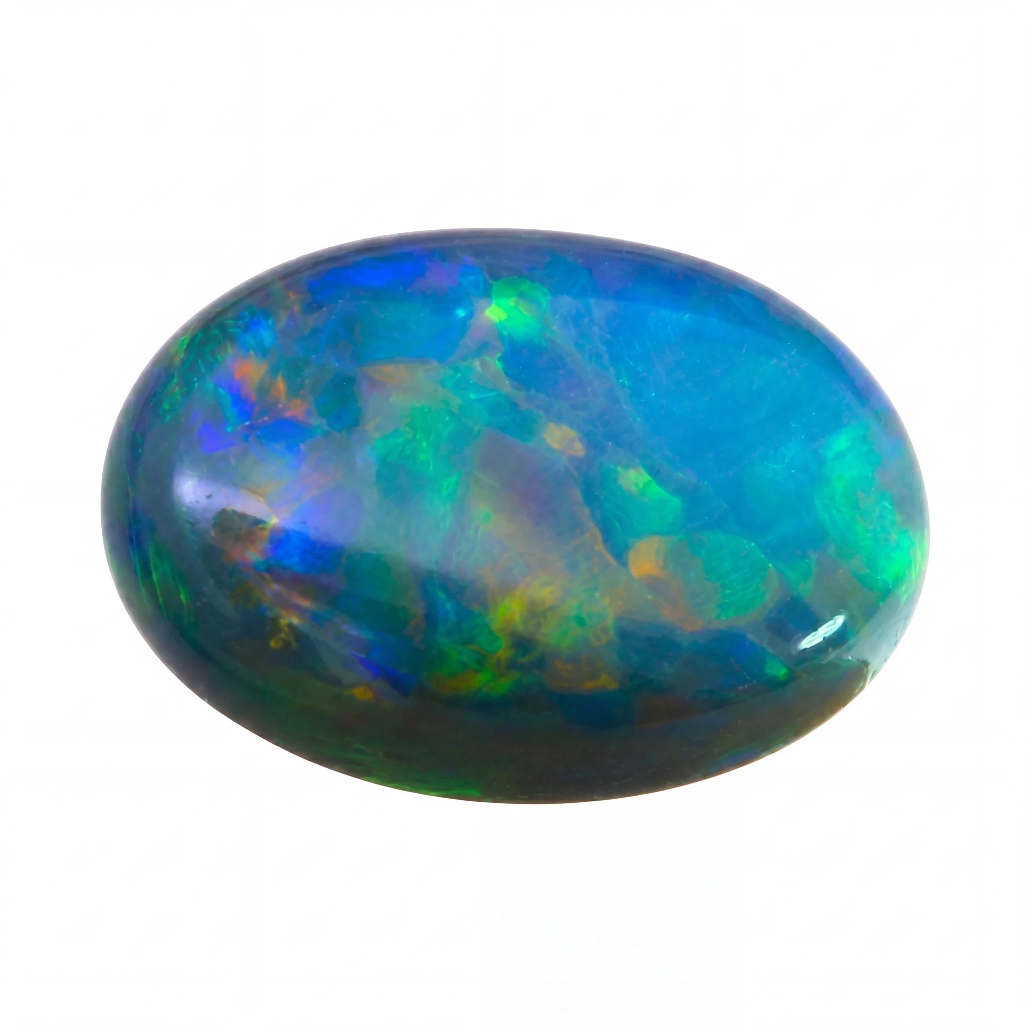 Multicoloured opal stone on a white background