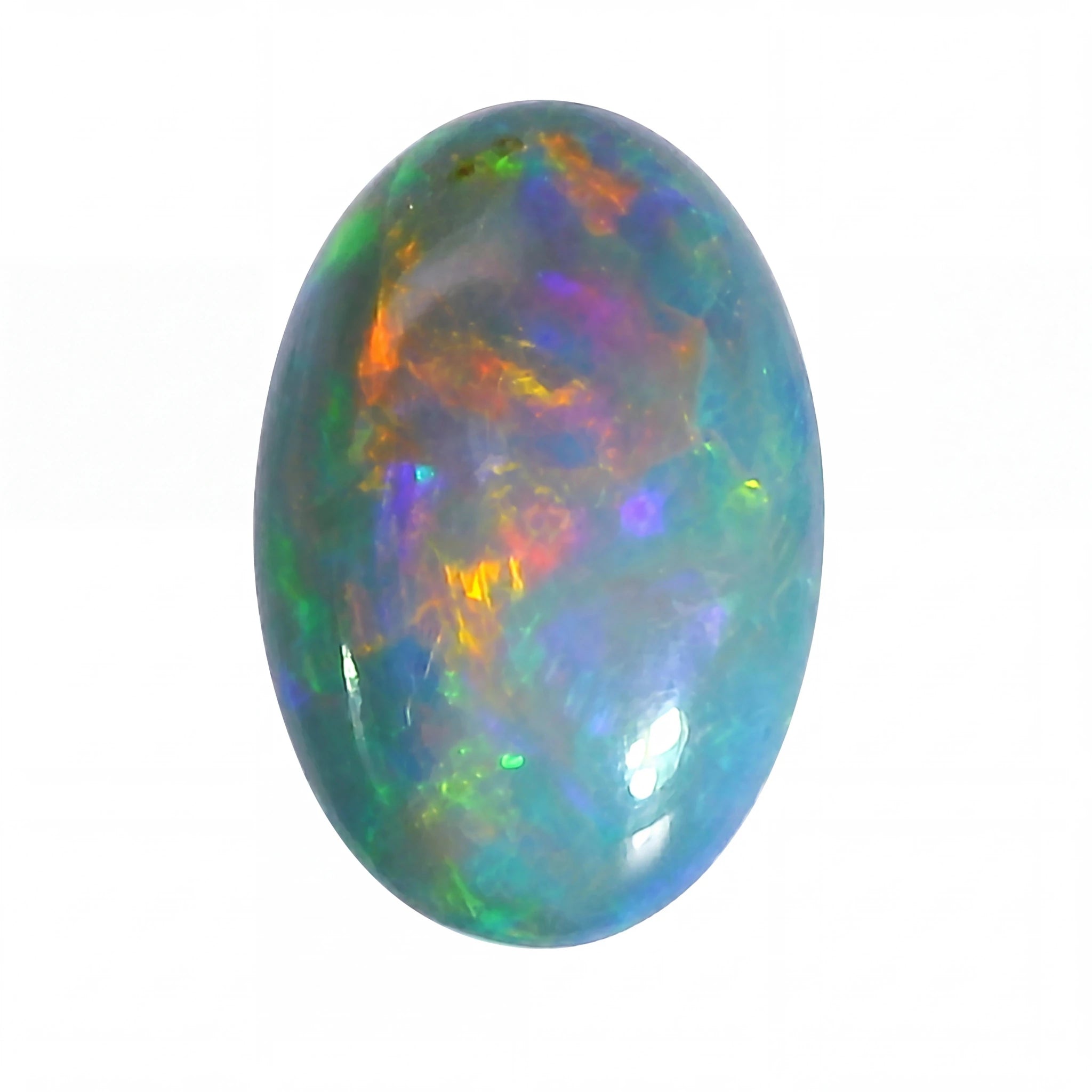 Multicoloured opal stone on a white background