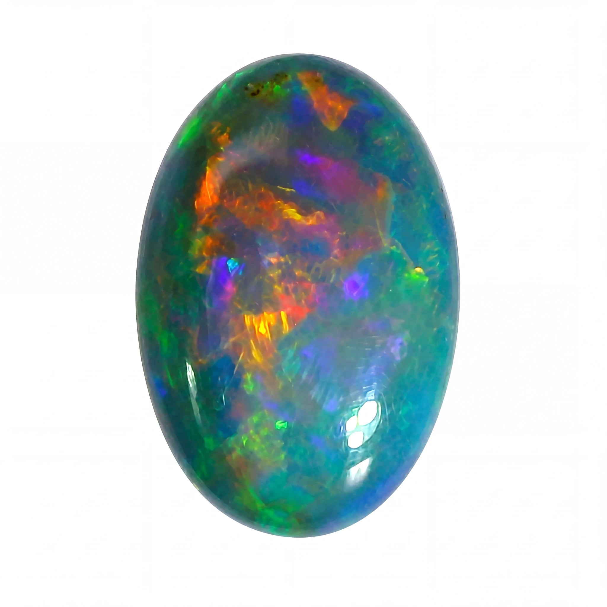 Multicoloured opal stone on a white background