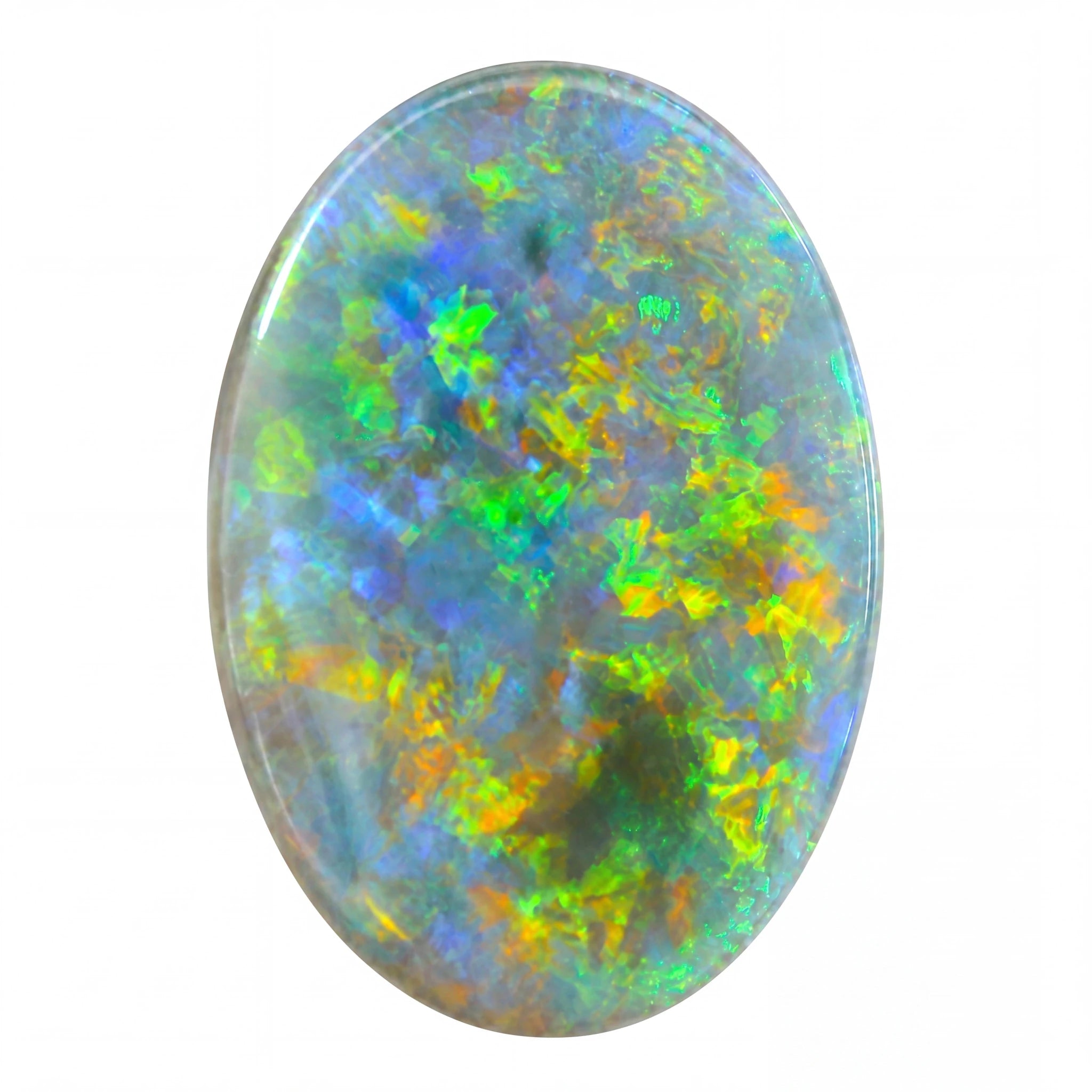 Multicoloured opal stone on a white background
