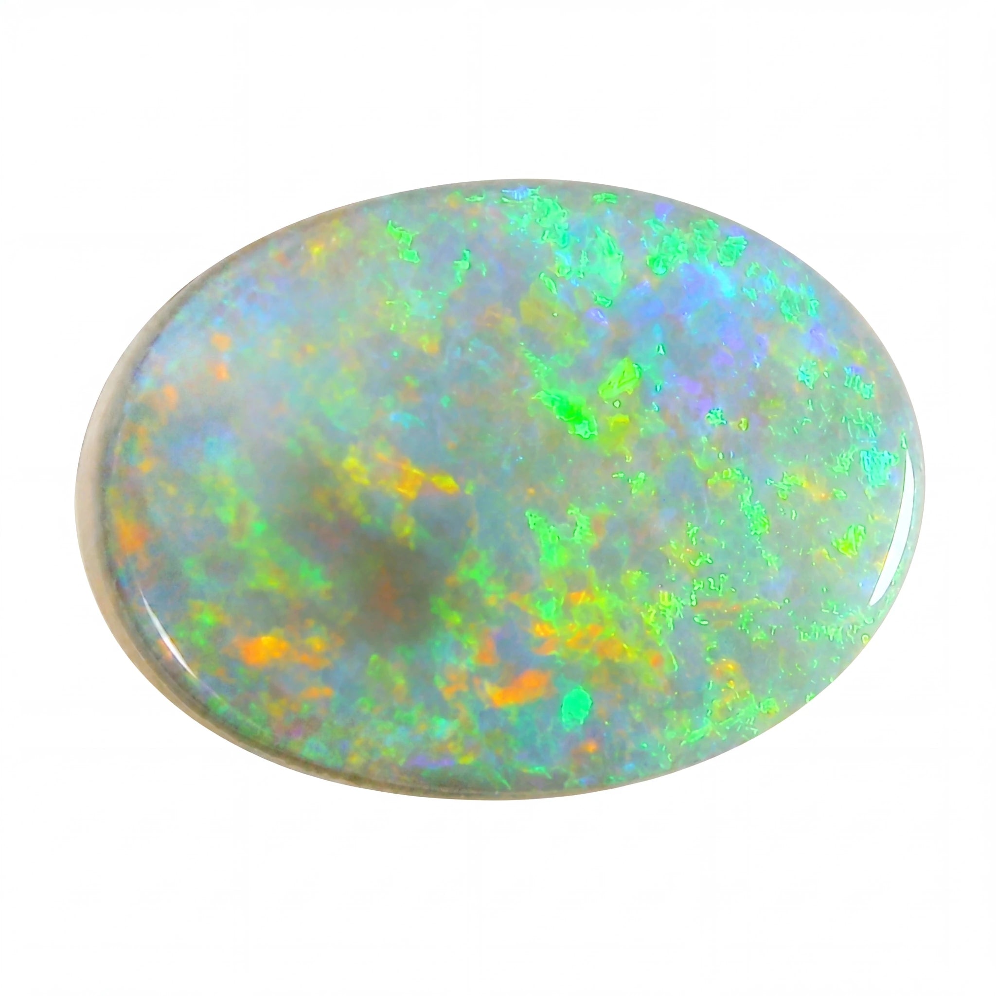 Multicoloured opal stone on a white background