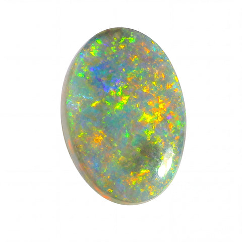 Multicoloured opal stone on a white background