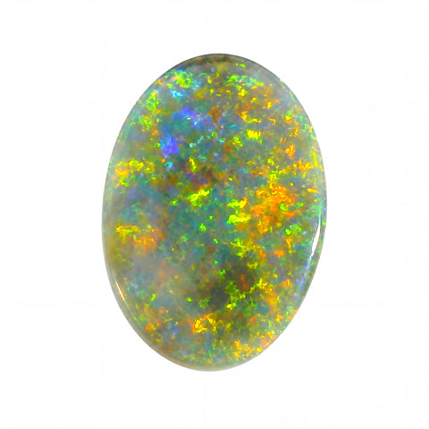 Multicoloured opal stone on a white background