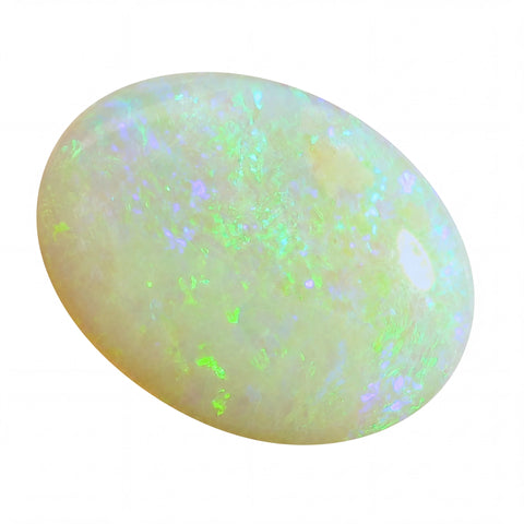 Opal stone with multicoloured fluorescence on a white background