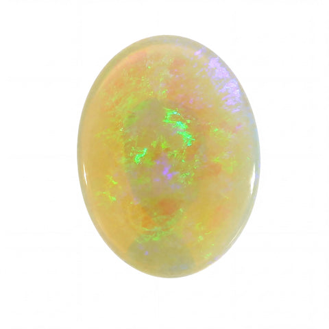 Opal stone with colourful fluorescence on a white background