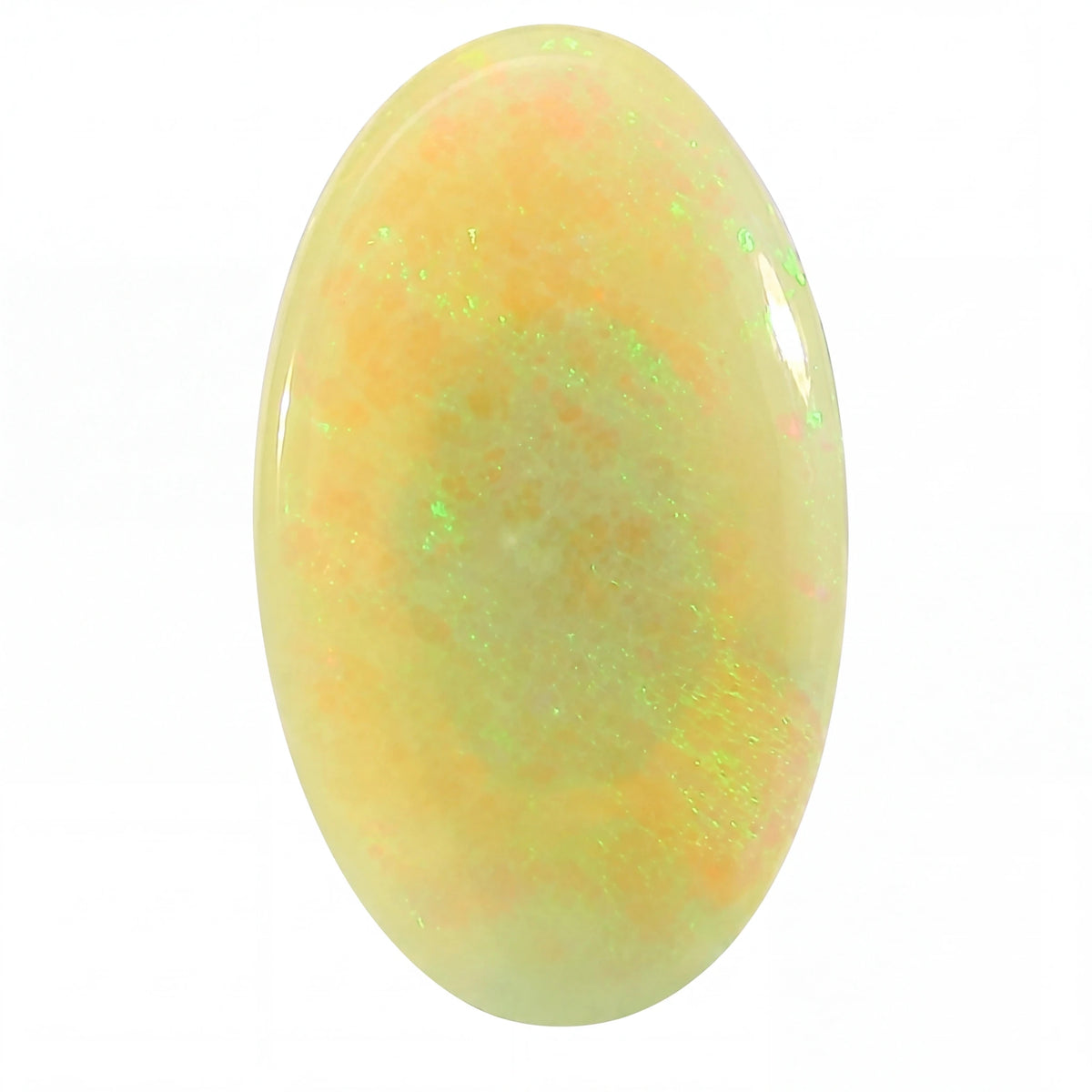 Opal stone with multicolour play of light on a white background