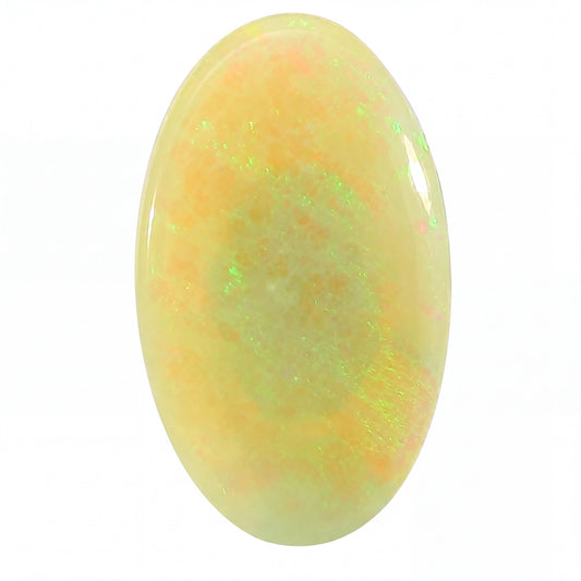 Opal stone with multicolour play of light on a white background