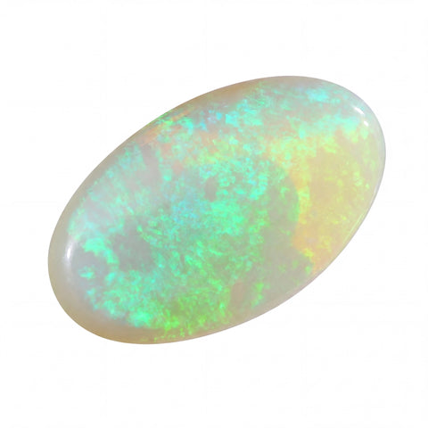 Opal stone with multicoloured play of light on a white background