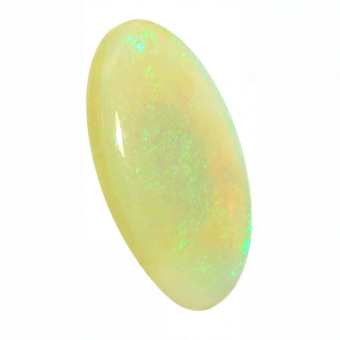 Opal stone with a greenish hue on a white background