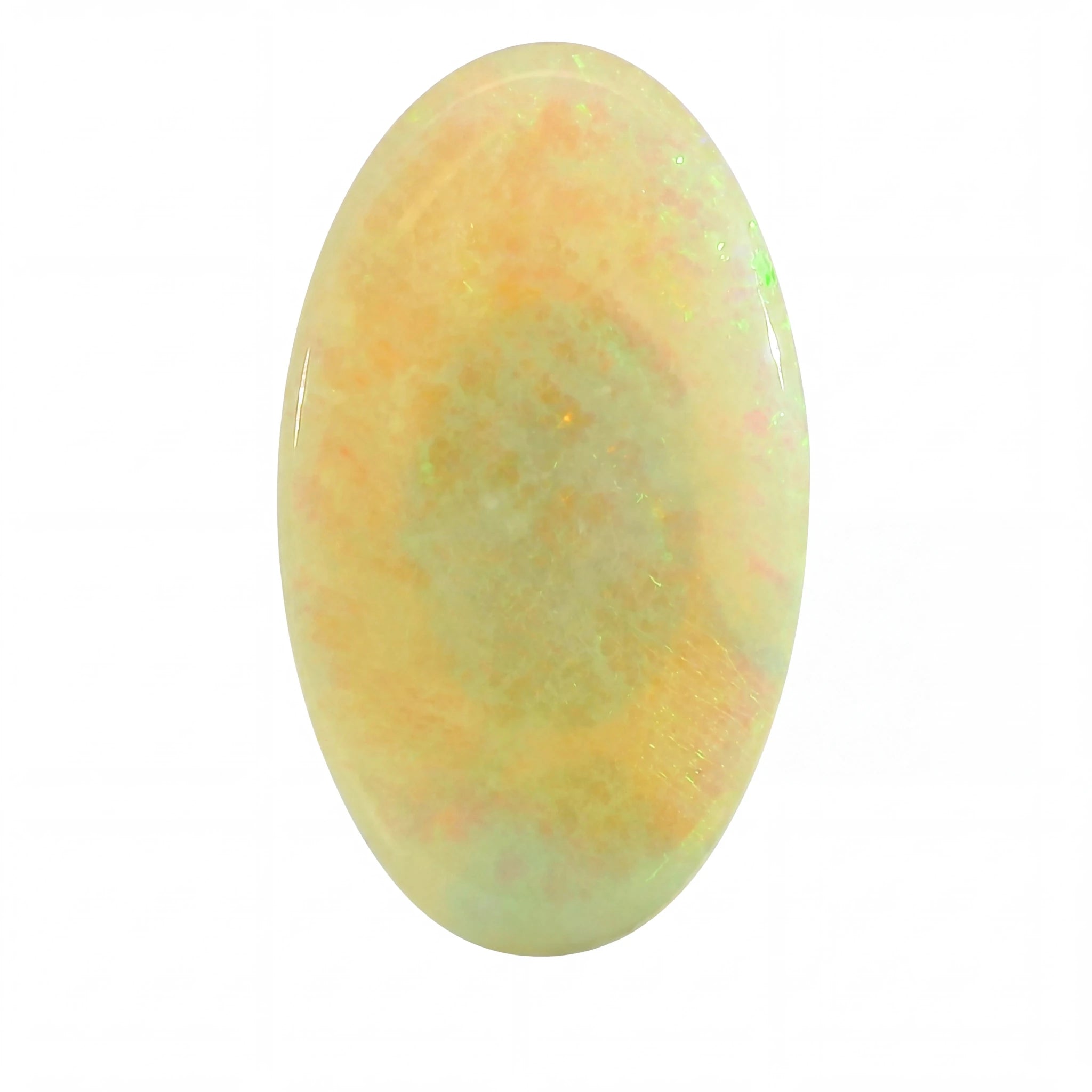 Oval-shaped opal stone on a white background