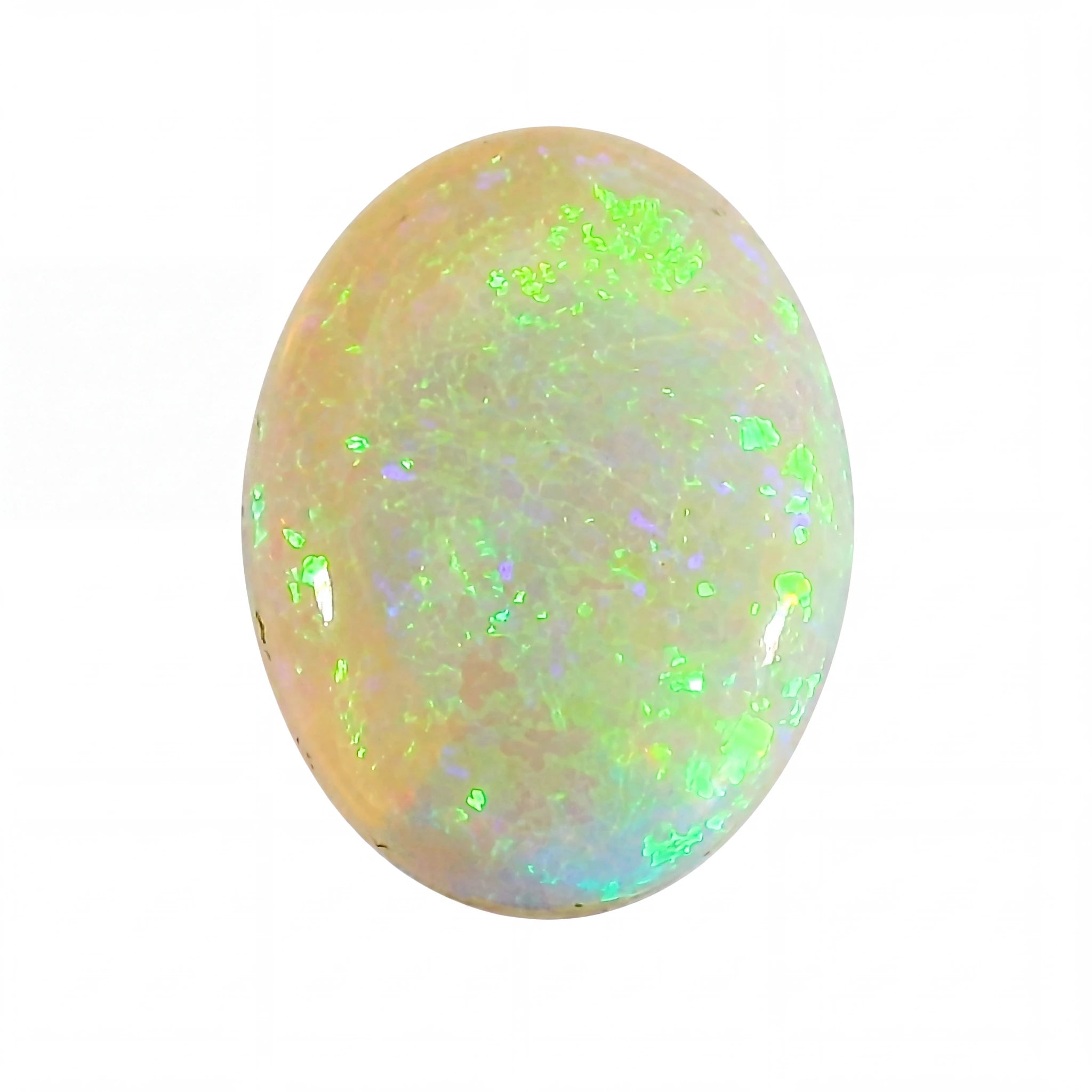 Opal stone with green and white colours on a white background