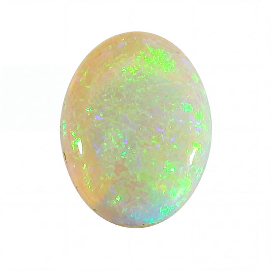 Opal stone with green and white colours on a white background