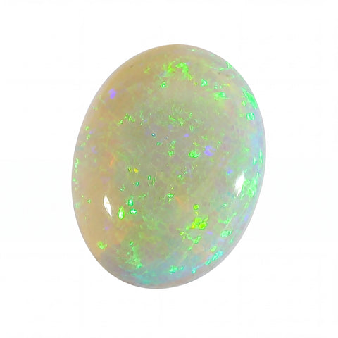 Opal stone with green and white colours on a white background