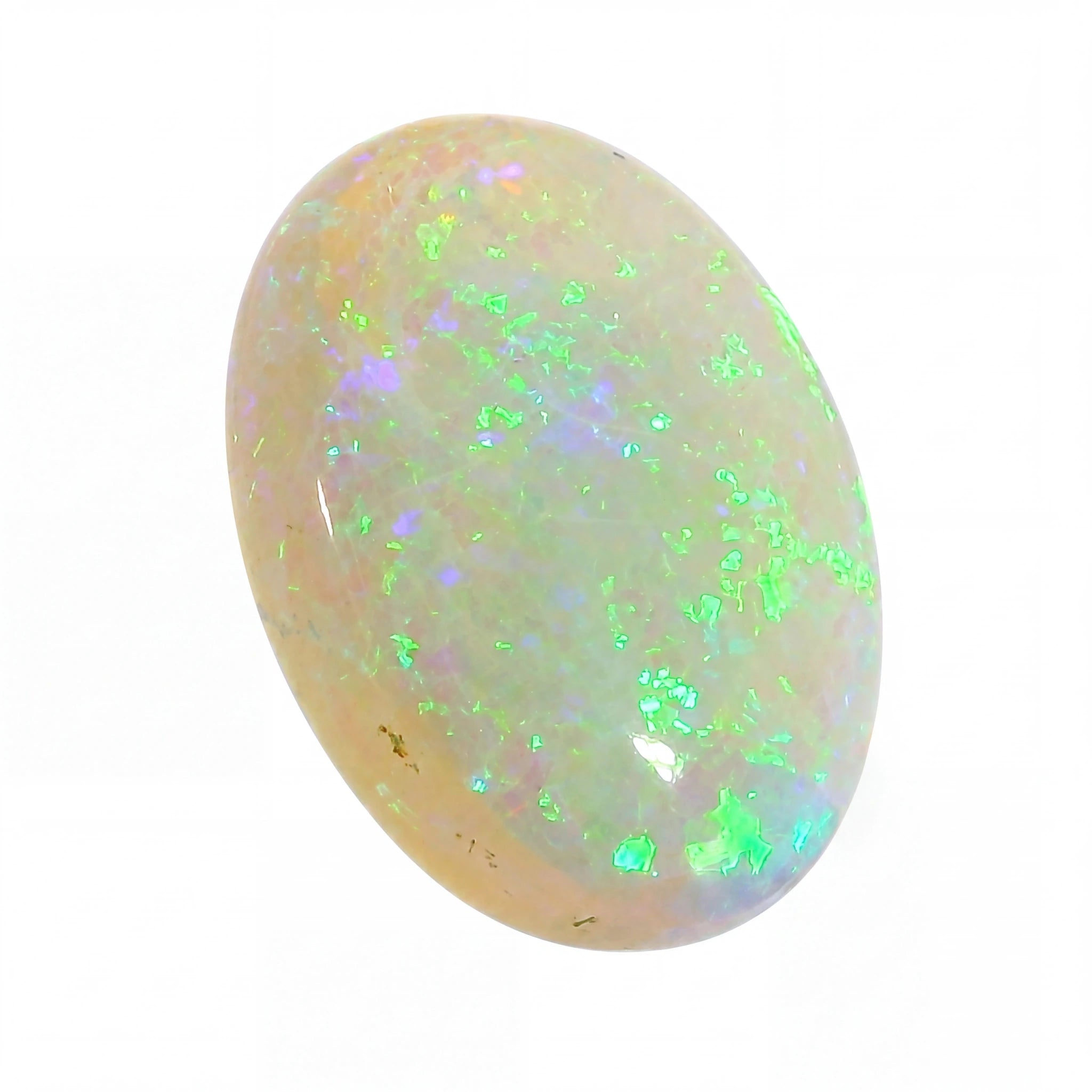 Opal stone with green and white colours on a white background