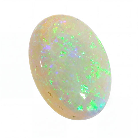Opal stone with green and white colours on a white background