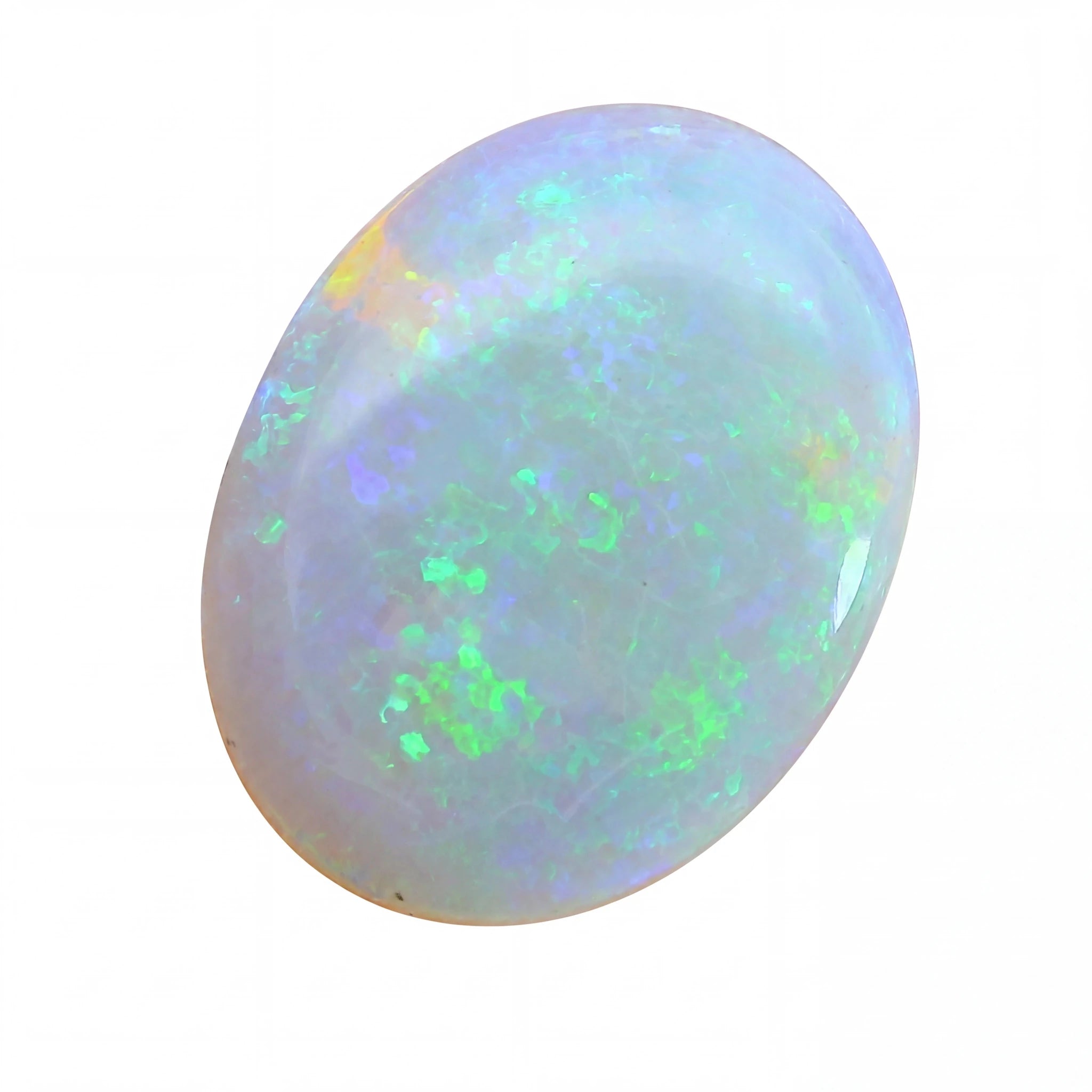 Opal stone with multicolour fluorescence on a white background