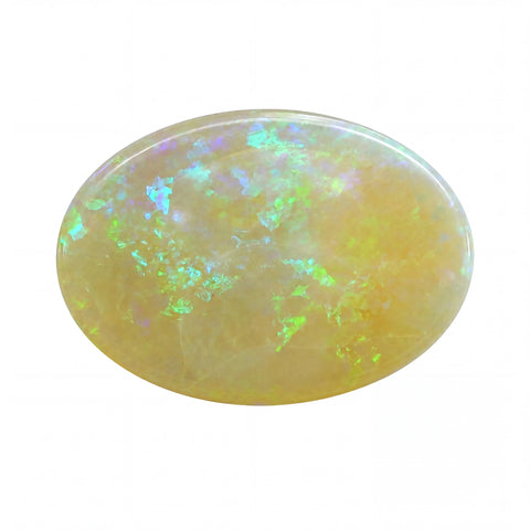 Opal stone with multicoloured play of light on a white background
