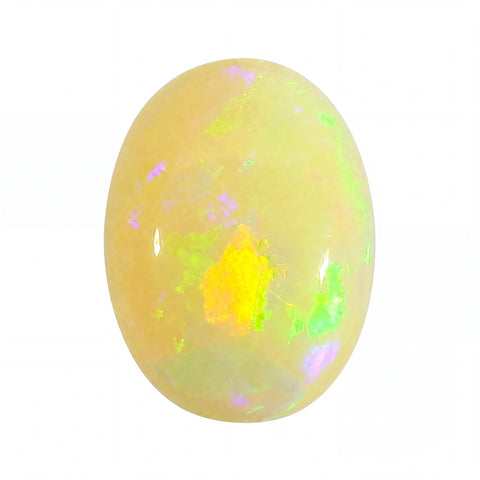 Opal stone with multicoloured fluorescence on a white background