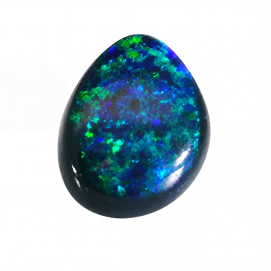 Multicoloured opal stone on a white background