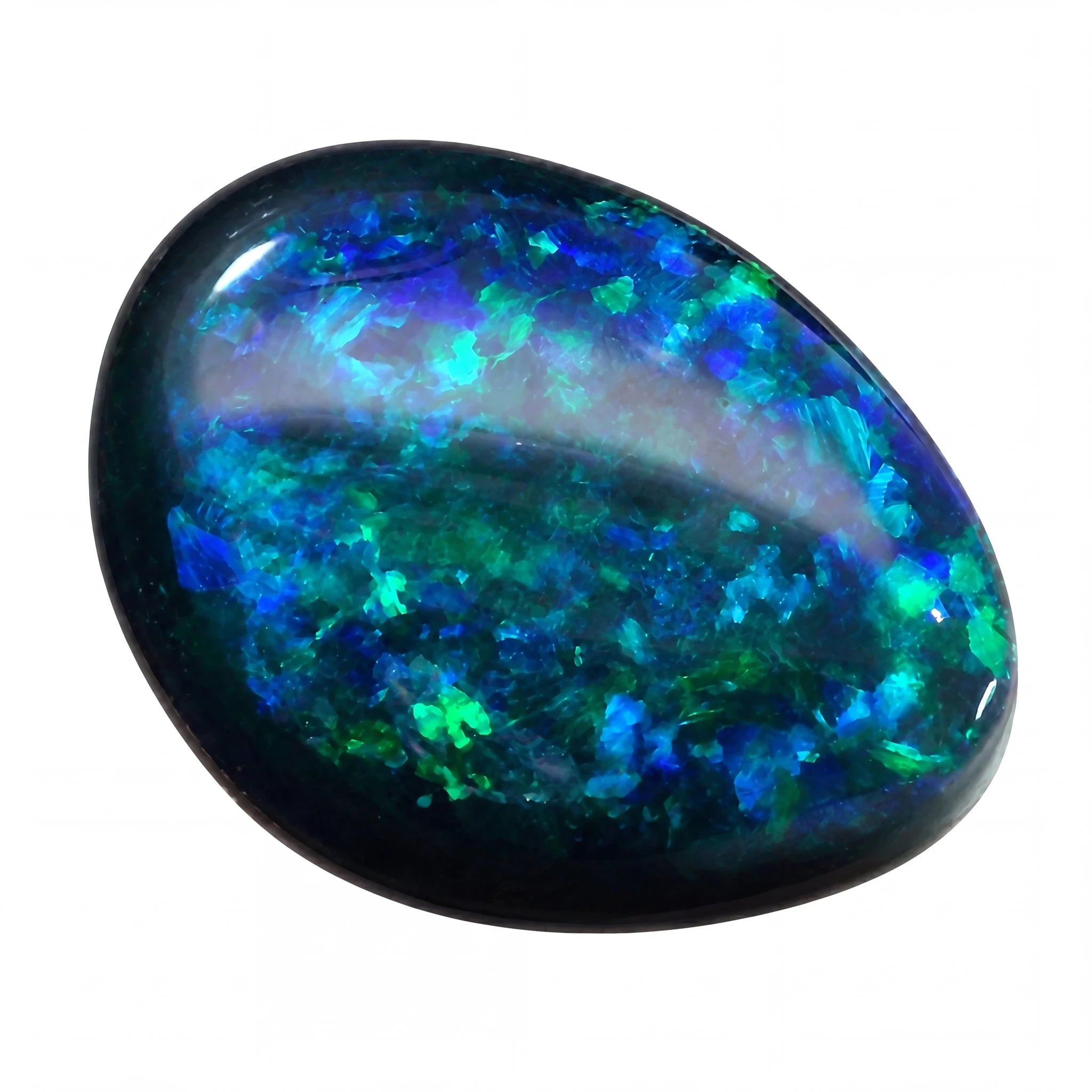 Multicoloured opal stone on a white background