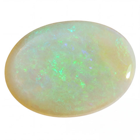 Polished opal stone with a white background