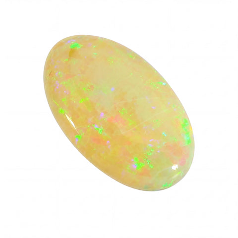 Opal stone with multicoloured fluorescence on a white background