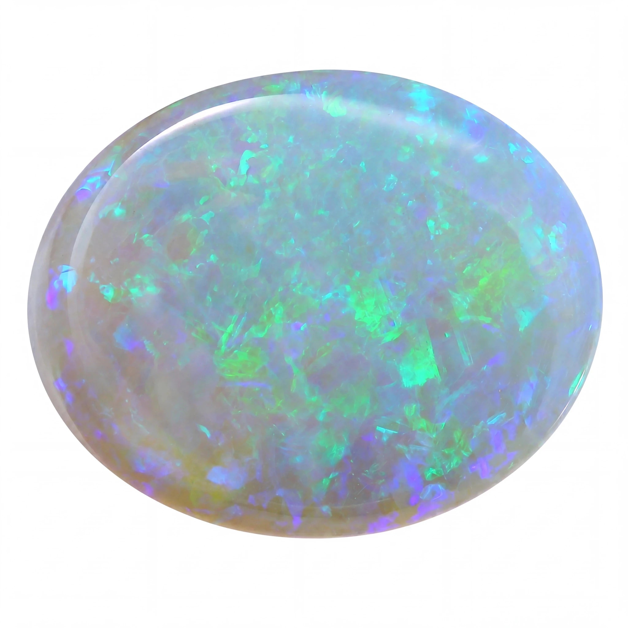 Multicoloured opal stone on a white background