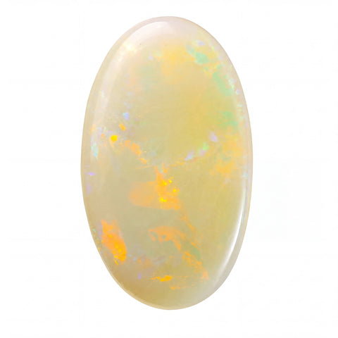 Opal stone with multicoloured speckles on a white background