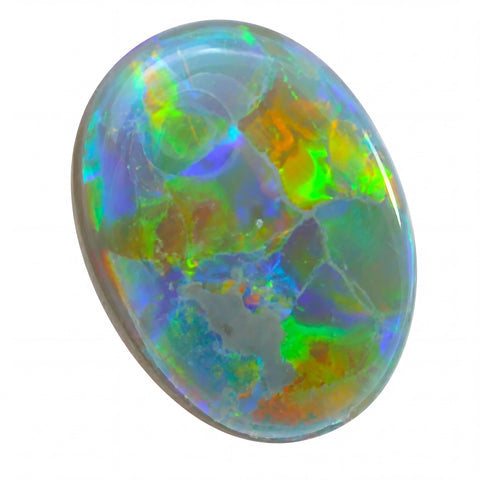 Multicoloured opal stone on a white background