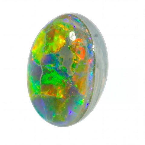 Multicoloured opal stone on a white background