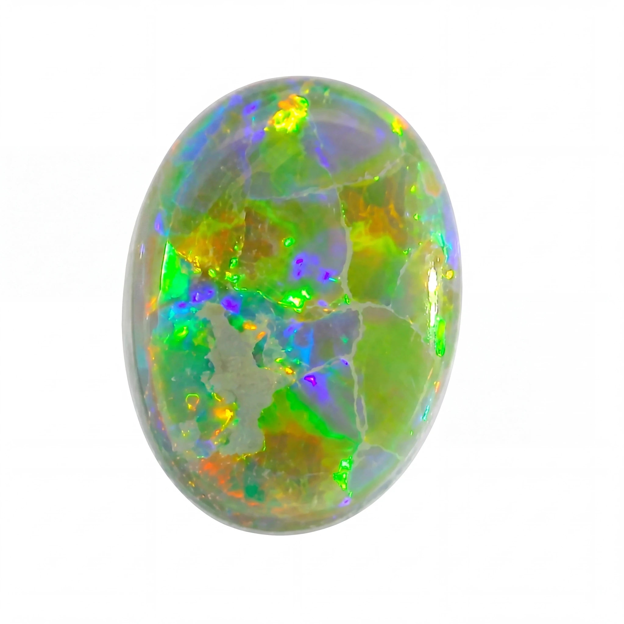 Multicoloured opal stone on a white background
