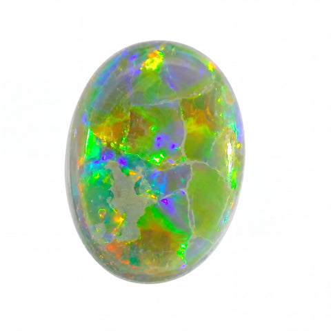 Multicoloured opal stone on a white background