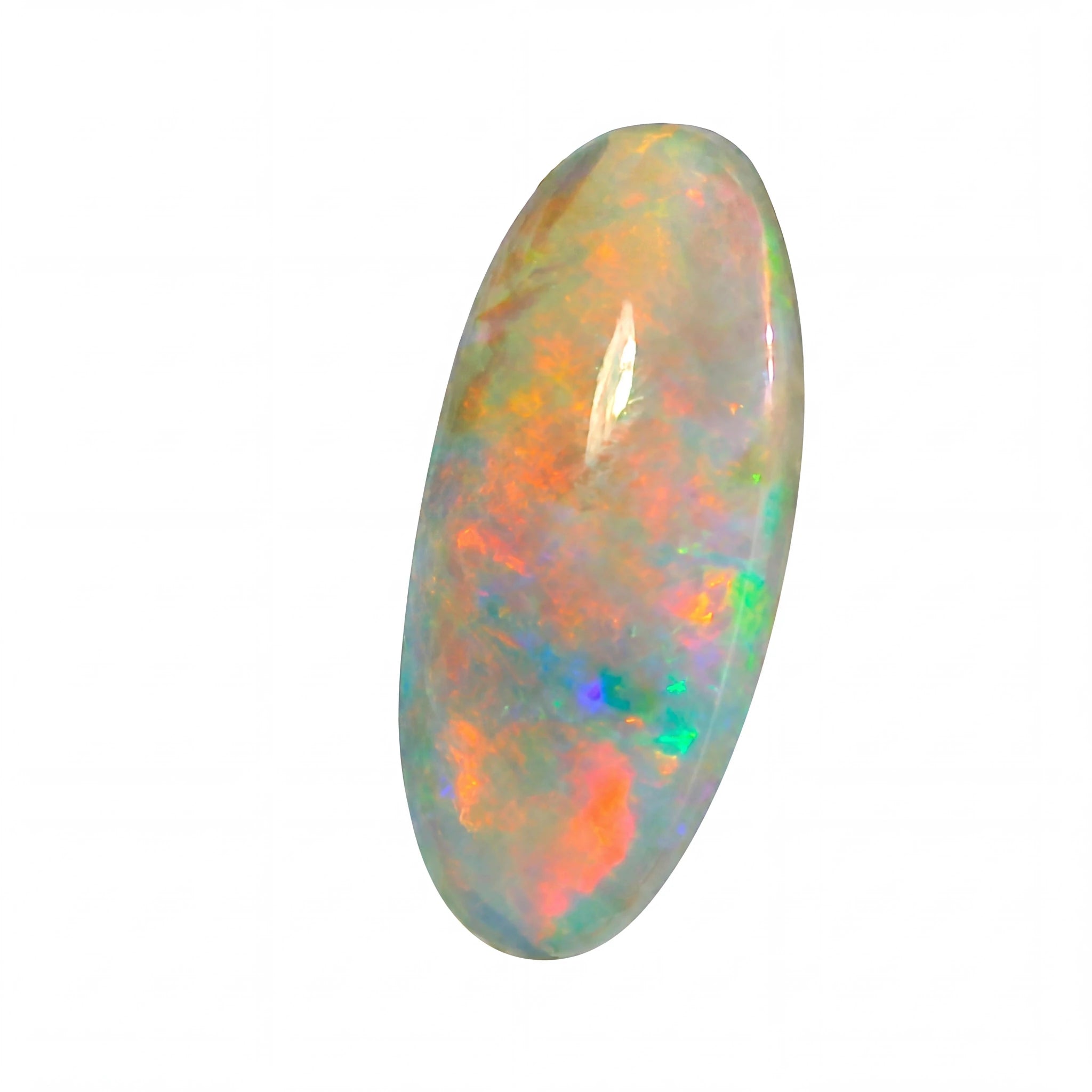 Multicoloured opal stone on a white background