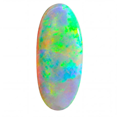 Multicoloured opal stone on a white background