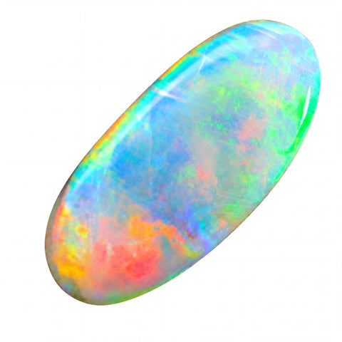 Multicoloured opal stone on a white background
