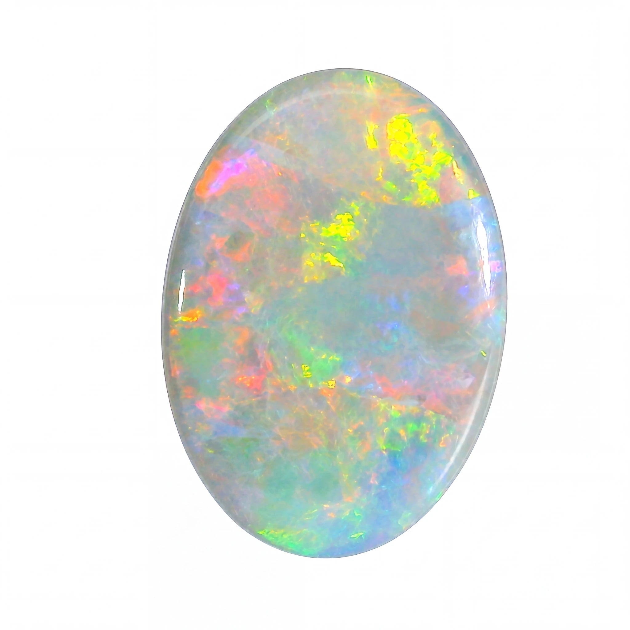 Multicoloured opal stone on a white background