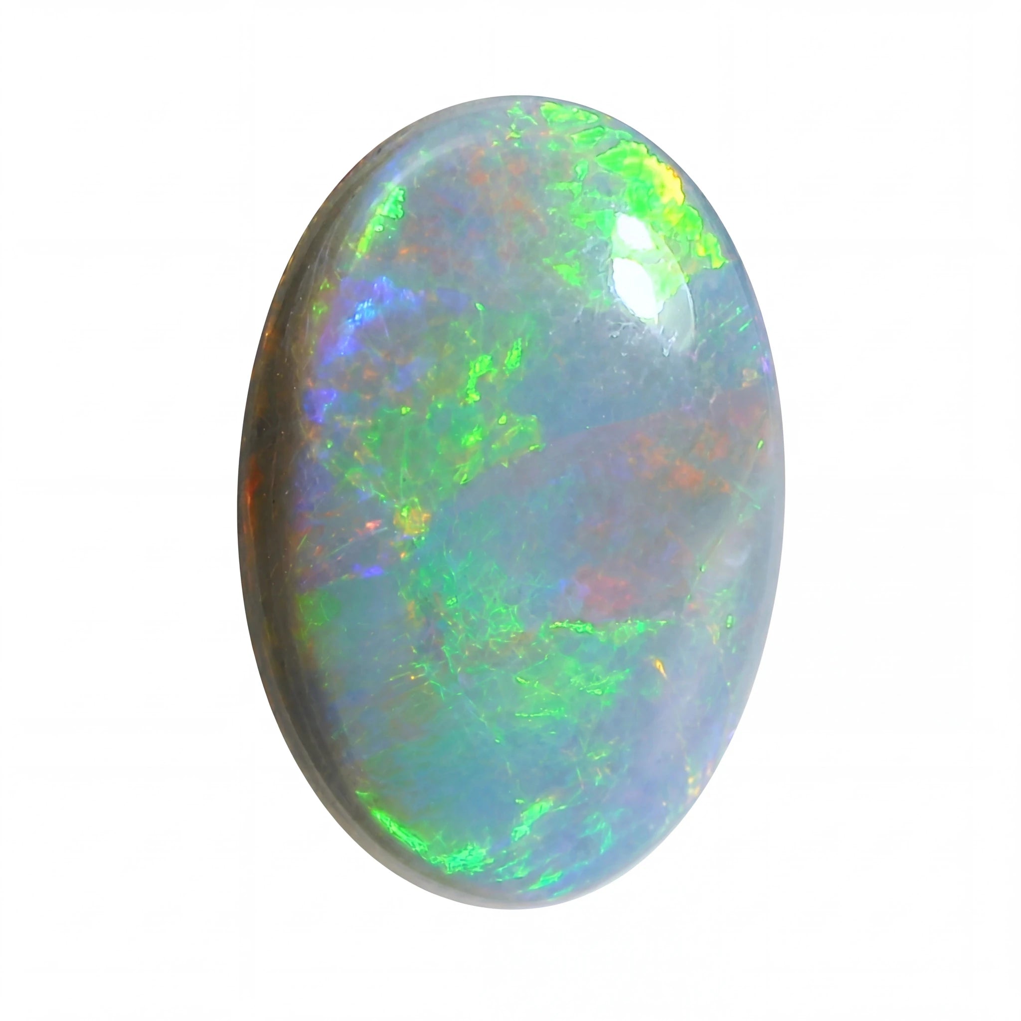 Multicoloured opal stone on a white background