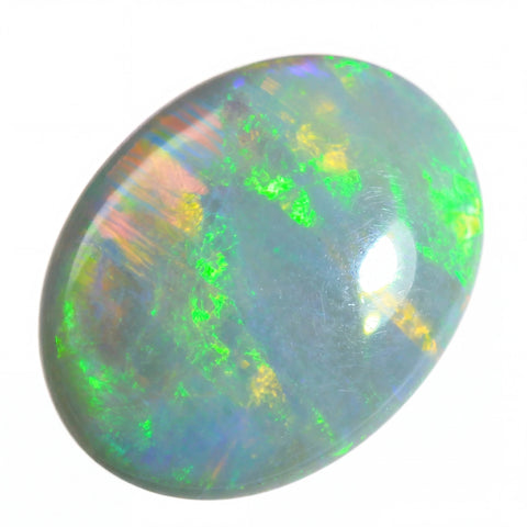 Multicoloured opal stone on a white background