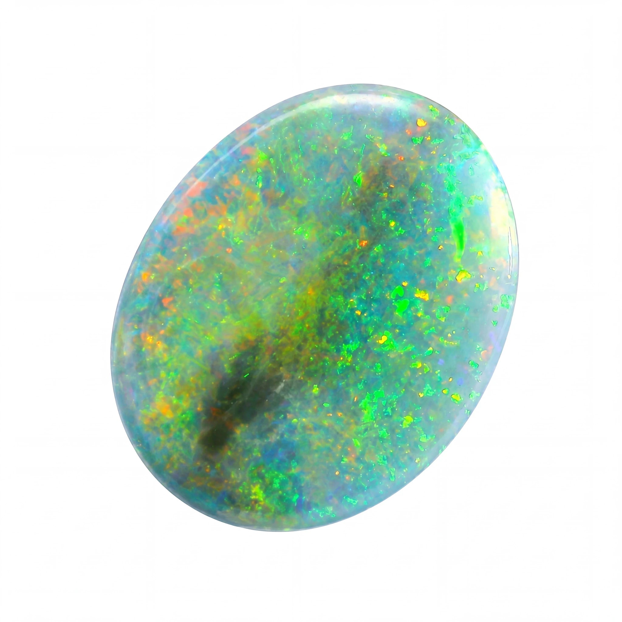Multicoloured opal stone on a white background