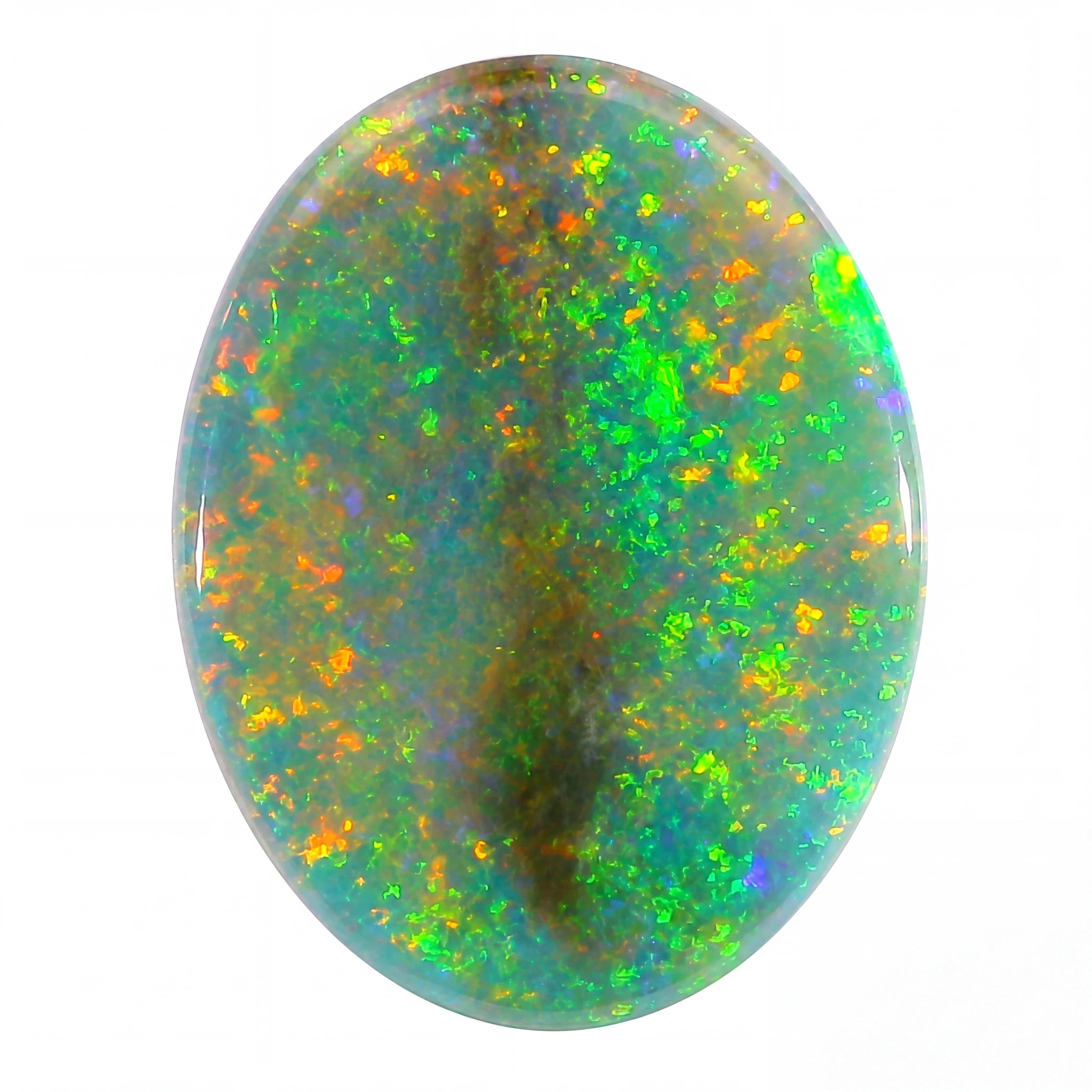 Multicoloured opal stone on a white background