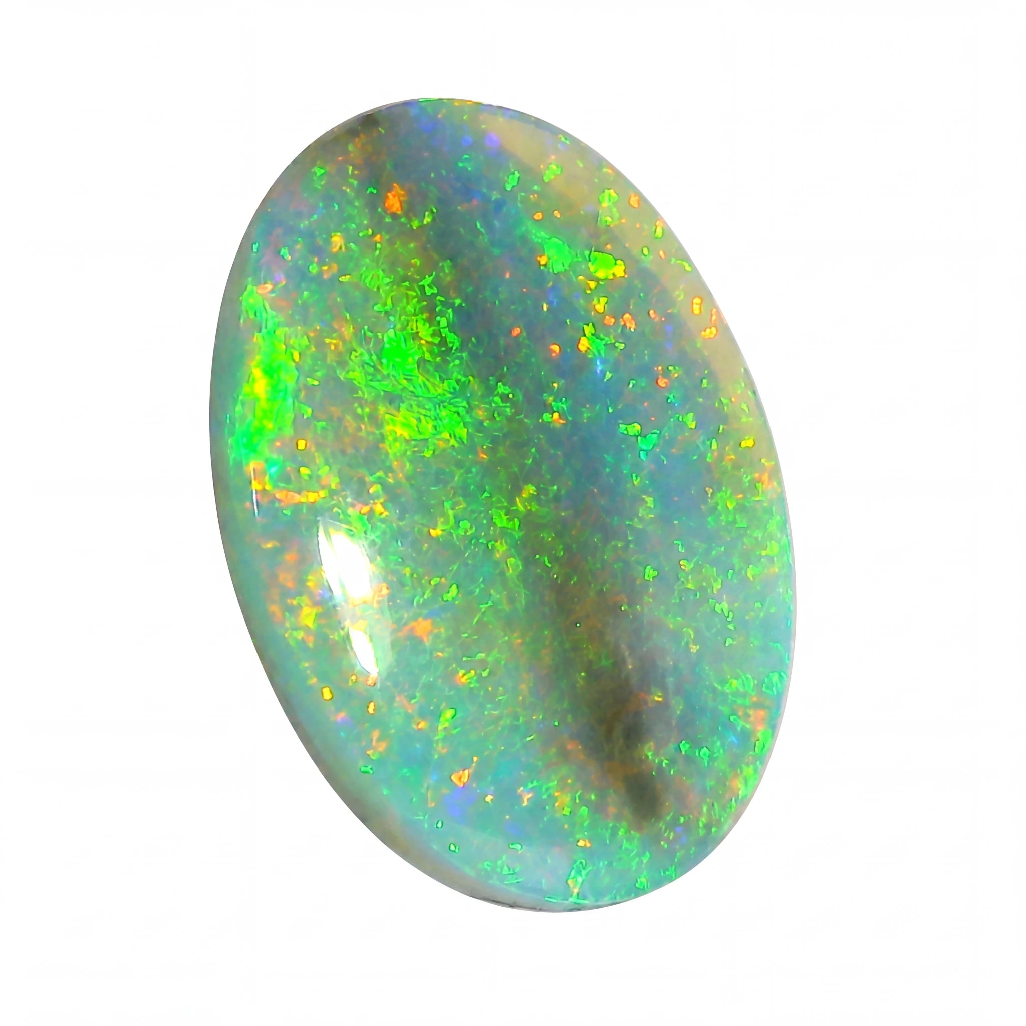 Multicoloured opal stone on a white background
