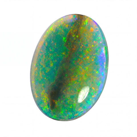 Multicoloured opal stone on a white background