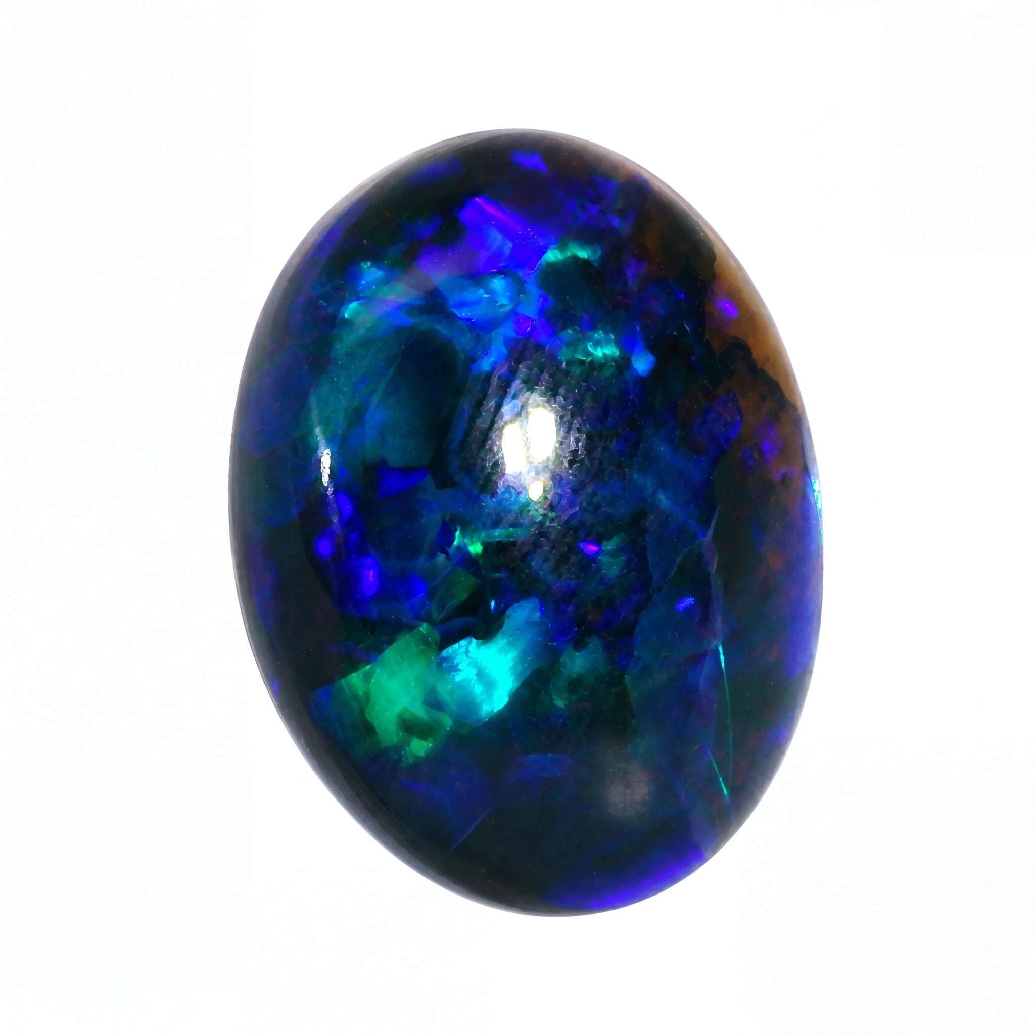 Multicoloured opal stone on a white background