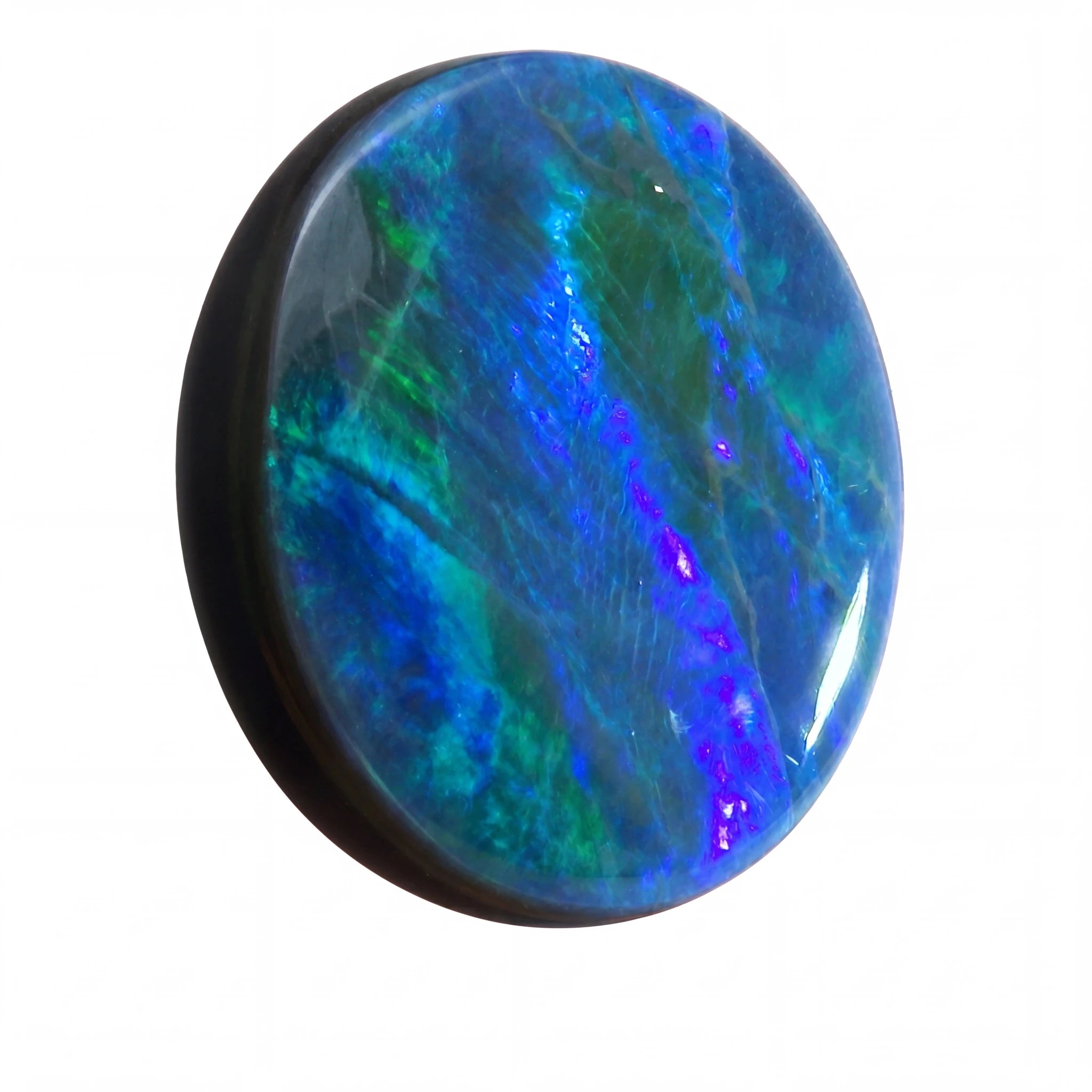 Multicoloured opal stone on a white background