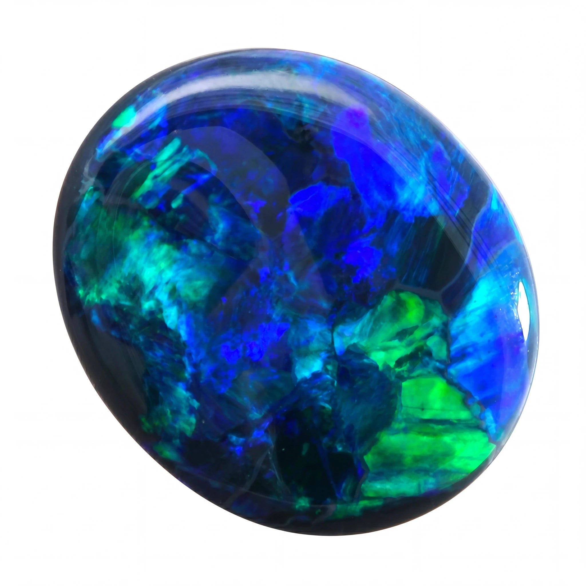 Multicoloured opal stone on a white background