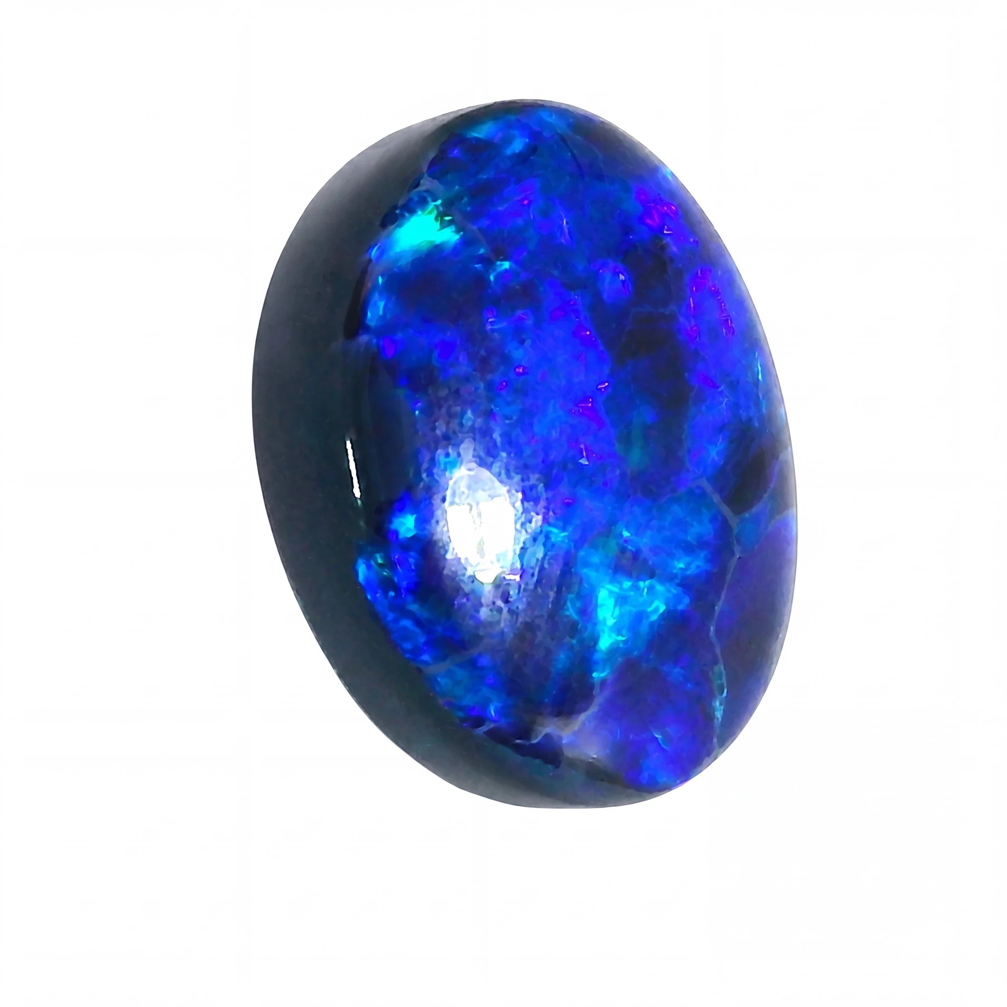 Blue opal stone on a white background