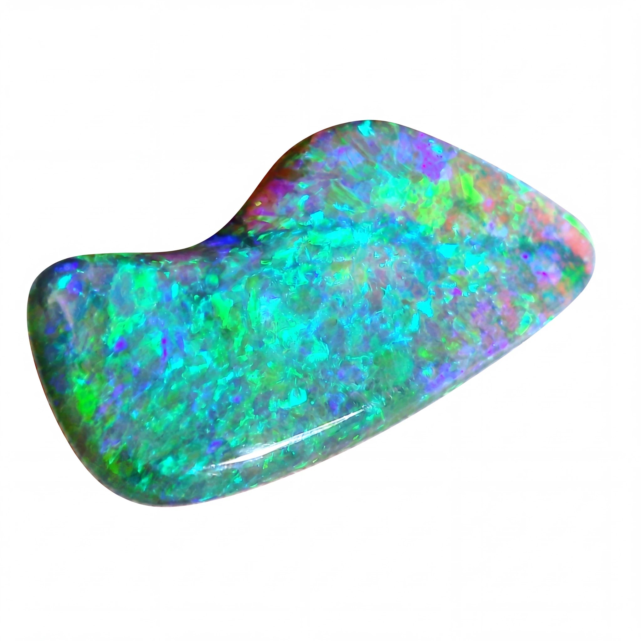 Multicoloured opal stone on a white background